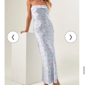 Altar'd State Light Blue Floral Strapless Maxi Dress